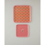 English Home Melamin Kaydırmaz Tepsi 2’li Pembe - Turuncu 33 x 24 cm Çiçek Desenli Şık Tasarım