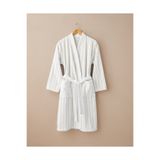 English Home Mono Stripe Pamuk Bornoz Beyaz - Bej