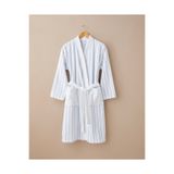 English Home Mono Stripe Pamuk Bornoz Beyaz - Mavi