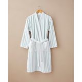 English Home Mono Stripe Pamuk Bornoz L-Xl Beyaz - Yeşil - L - XL