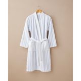 English Home Mono Stripe Pamuk Bornoz S-M Beyaz - Mavi - S - M