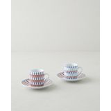 English Home Pico Lines Porselen 12 Parça 6 Kişilik Kahve Fincan Takımı 80 ml Lacivert-Kırmızı - Lacivert - Kırmızı