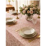 English Home Premium Seri Fisto Kenarlı Dantel Pudra Yemek Masası Örtüsü 6-8 Kişilik