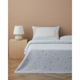 English Home Pure Summer Baskılı Pamuklu Tek Kişilik Pike Takımı 150X220 cm Mavi - Açık Mavi