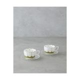 English Home Purepetal New Bone China 4 Parça 2 Kişilik Cam Tabaklı Kahve Fincan Takımı 80 ml Yeşil