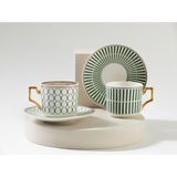 English Home Rabecca Porselen 2'li Kahve Fincan Takımı 90 ml Yeşil - Antrasit - Mavi - 100 ml