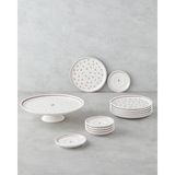 English Home Retro Desenli 13 Parça Seramik Pasta Seti – 20 cm Pasta Tabağı, 13 cm Çay Tabağı ve 27 cm Kek Standı