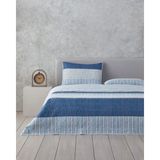 English Home Sleek Stripes Çift Taraflı Tek Kişilik Yatak Örtüsü Takımı Mavi - 160 x 220 cm