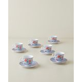 English Home Vireo Porselen 12 Parça 6 Kişilik Kahve Fincan Takımı 80 ml Mavi-Kırmızı - Mavi - Kırmızı