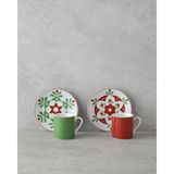 English Home Vivy Porselen 4 Parça 2 Kişilik Kahve Fincan Takımı 80 ml Bordo-Yeşil - 0 - 200 ml