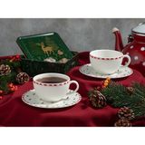 English Home Winter Soul Bone Porselen 2'li Fincan Takımı 200 ml Yeşil-Kırmızı - Kırmızı - Yeşil