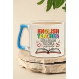 English Teacher Cooler Baskılı Komik Ingilizce Öğretmeni Doğum Günü Hediye Mavi Kulplu Kupa Bardak