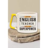 English Teacher Superpower Baskılı Ingilizce Öğretmeni Doğum Günü Hediye Sarı Kulplu Kupa Bardak