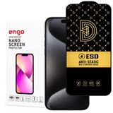 Engo Apple iPhone 15 Pro İle Uyumlu Ekran Koruyucu Antistatik 9H Temperli Kırılmaz Cam, Toz Tutmayan Parmak İzi Önleyici, 5D Tam Kaplayan Esd Koruma, Hd Şeffaf