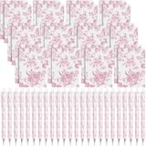 Engrowtic 24 Set Pembe ve Beyaz Çiçekli Cep Defterleri Tükenmez Kalemler Toplu Mini Not Defterleri Jel Kalemler Chinoiserie Estetik Küçük Günlük Partiler, Okul, Ofis, Seyahat Hediyesi