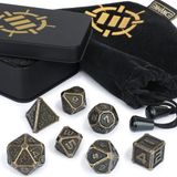 ENHANCE DnD Metal Zar Seti - 7 parça Sert Çinko Alaşım Çok Yüzlü DnD Zar ve Metal Saklama Kutusu ve İpli Zar Torbası Dahildir - Zindanlar ve Ejderhalalar, Yol Bulucu ve daha fazlası için RPG Zar (Antik Bronz)