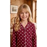 Enie Anne-Kız Çocuk Bordo Pamuklu Kalp Desenli Uyku Gözlüklü Pijama Takımı - 13 - 14 Yaş