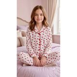 Enie Anne-Kız Çocuk Pamuklu Kalp Desenli Uyku Gözlüklü Pijama Takımı - Beyaz - 13 - 14 Yaş