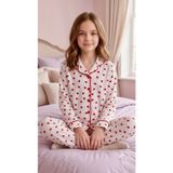 Enie Anne-Kız Çocuk Pamuklu Kalp Desenli Uyku Gözlüklü Pijama Takımı