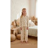 Enie Çiçek Desenli %100 Cotton Düğmeli Kız Çocuk Pijama Takımı - Beyaz - Sarı - 3 - 4 Yaş