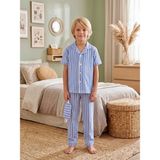 Enie Erkek Çocuk Pamuklu Çizgili Yazlık Göz Bantlı Pijama Takımı - Mavi - 5 - 6 Yaş