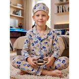 Enie Erkek Çocuk Pamuklu Oyun Konsolu Desenli Uzun Kollu Pijama Takımı + Göz Bandı - Çok Renkli - 9 - 10 Yaş