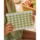 Enie Kadın Yeşil-Beyaz Astarlı Clutch Çanta