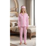Enie Kız Çocuk Pembe Pamuklu Çizgili Uzun Kollu Pijama Takımı + Göz Bandı - 5 - 6 Yaş