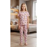 Enie Kız Çocuk Pembe Pamuklu Prense Desenli Yazlık Pijama Takımı