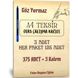 Enine Boyuna Eğitim A4 Teksir Kağıdı Ders Çalışmak Için (3 Paket + 3 Kalem)