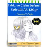 Enine Boyuna Eğitim Eskiz ve Çizim Defteri Spiralli 60 Sayfa A3 120 gr - Beyaz