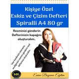 Enine Boyuna Eğitim Kişiye Özel Eskiz ve Çizim Defter Spiralli 100 Sayfa A4 80 gr
