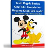 Enine Boyuna Eğitim Spiralli Kraft Kağıda Baskılı Çizgi Film Karakterleri Boyama Kitabı