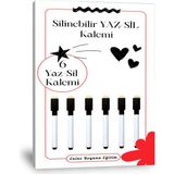 Enine Boyuna Eğitim YAZ SİL Kalemi Seti - Yazı Tahtası Kalemi (6 Adet Siyah)