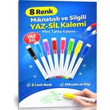 Enine Boyuna Eğitim Yaz-Sil Tahta Kalemi Seti (8 Renk) | Mıknatıslı Silgili Akıllı Beyaz Tahta Kalemi