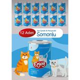 Enjoy Konserve Sos İçinde Et Parçacıklı Somonlu Yetişkin Kedi Maması 400 G 12 Adet