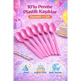 Enjoy Party Store 10'lu Pembe Plastik Kaşık | Lüks Sert Kullan At Kaşık | Doğum Günü, Parti, Baby Shower Plastik Kaşık
