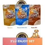 Enjoy Pouch Sos Içinde Et Parçacıklı Kuzu Etli/ Tavuklu/ Beyaz Balıklı Yaş Kedi Maması 3X85 gr