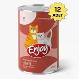 Enjoy Sos İçinde Et Parçacıklı Kuzu Etli Yetişkin Kedi Konservesi 400 Gr 12'Li