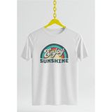 Enjoy Sunshine Baskılı Oversıze Retro Vintage Bisiklet Yaka Pamuklu Kadın ve Erkek Tshırt - Beyaz - XL