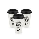 Enjoy Your Coffee Baskılı Kapaklı Plastik Bardak, 3'lü Set Kahve Bardağı | Siyah Kapaklı, Tek Kullanımlık, Kahve Temalı Baskı, Taşıma Dostu, Bardak