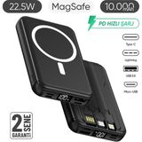 Enkado 10.000 mAh Kablosuz Hızlı Şarjlı Magsafe Powerbank 22.5W Çıkış Gücü ile Taşınabilir LED Ekranlı - Siyah