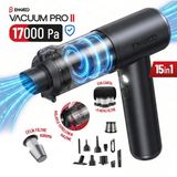 Enkado 17000PA Güçlü Çekim Kablosuz Araç Içi Süpürge Şarjlı Taşınabilir LED Işıklı Mini Araç El Süpürgesi Vakum Üfleme - Gri - Siyah
