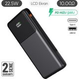 Enkado SNP-3015 10.000 Mah Hızlı Şarj Lcld Ekran LED Göstergeli Hızlı Powerbank Taşınabilir Şarj Cihazı - Siyah
