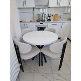 Enkare Badem Masa Sandalye Takımı,4 Kişilik Mutfak Masası, Yuvarlak Masa, 90X90 Teddy Kumaş