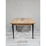 Enkare Çam Desenli Mdf Masa, Siyah Ayak, Açılabilir Mutfak Masası, 4 Kişilik Yemek Masası