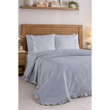 Enlora Home %100 Pamuk Fırfırlı Pike Takımı Çift Kişilik Twin Mavi (4 Parça)