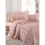 Enlora Home Çift Kişilik Pike Takımı %100 Pamuk Kareli Desen 4 Parça Pure Pudra