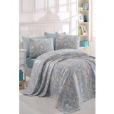Enlora Home Desenli Pike Örtü Çift Kişilik Tuval Mavi (Pike)