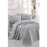 Enlora Home Desenli Pike Örtü Tek Kişilik Tuval Mavi (Pike)